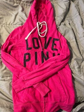 PINK Victoria's Secret Hot Pink LOVE PINK Zip Hoodie y2k vintage
